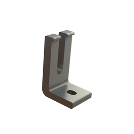 L-shaped metal solar mounting clip with , shown on a white background.