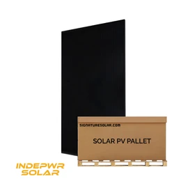 pallet of Indepwr N-type bifacial solar panel with black frame and monocrystalline cells