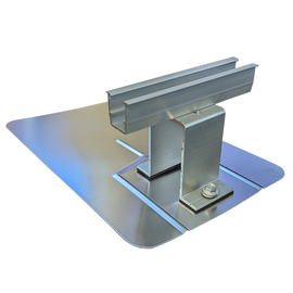45 degree angle view of 6in Asphalt Mini Rail With Flashing Roof Mount for Panel, silver in color