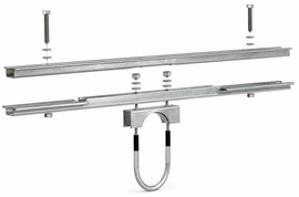 Tamarack UNI-PGRM-MID galvanized steel mid clamp for securing adjacent solar panels on pole mount systems.