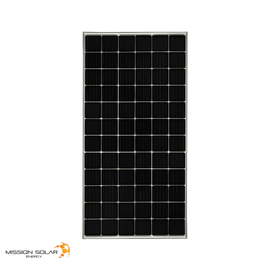 Front-facing view of a Mission Solar 365W monofacial solar panel standing upright on a white background. 