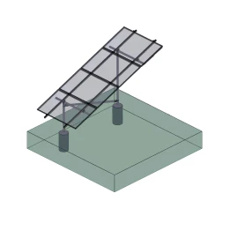 illustration of a two-post solar ground mount system supporting four solar panels on a galvanized steel frame