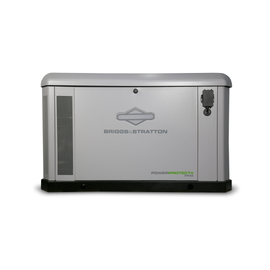 Briggs & Stratton PowerProtect+™ PP22 22kW whole-home standby generator featuring a silver weather-resistant enclosure
