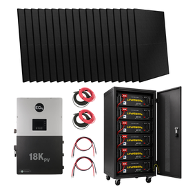 Front face view of Kit-E0005 with LifePower4 V2 batteries and Peimar 450W Panels