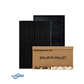 Front view of 14.4kW Hyperion By Runergy 400w Bifacial Solar Panels with pallet
