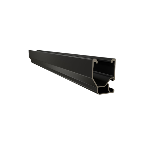 Black aluminum solar mounting rail for rooftop solar panel installations - front angled view