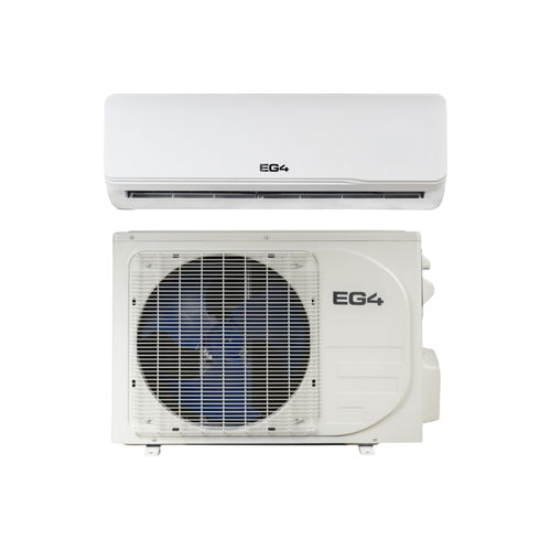 EG4 mini-split system with wall-mounted indoor unit and outdoor condenser.