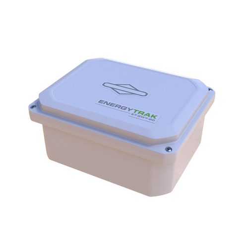 EnergyTRAK ET-GWY-BOX gateway enclosure, a compact white weather-resistant box with a screw-on lid used for housing solar system communication hardware.