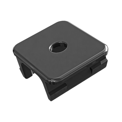 Black wire clip, tilted left side view of wire management clip