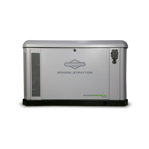Briggs & Stratton PowerProtect+™ PP22 22kW whole-home standby generator featuring a silver weather-resistant enclosure