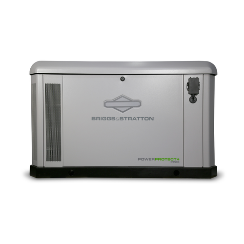 Briggs & Stratton PowerProtect+™ PP26 26kW/24kW whole-home standby generator with silver weather-resistant enclosure