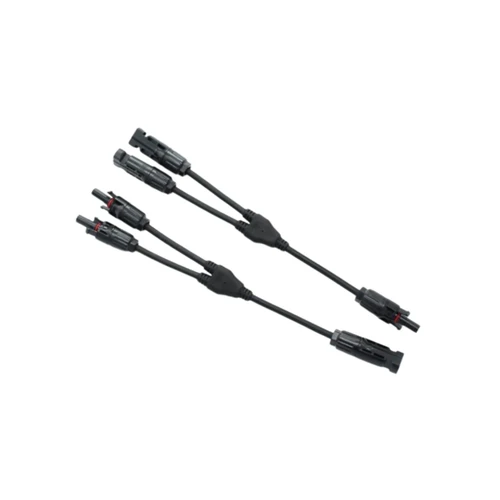Pair of black solar PV branch connector cables with MC4-style connectors for connecting multiple solar panels.