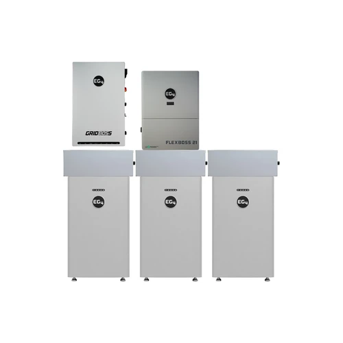 EG4 GridBOSS and FlexBOSS21 above three 314Ah All Weather WallMount batteries with conduit boxes
