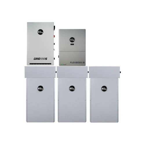 EG4 GridBOSS and FlexBOSS21 above three 280Ah All Weather WallMount batteries with conduit boxes