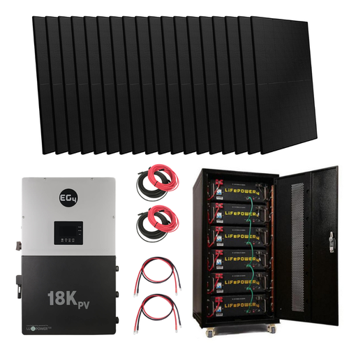 Front face view of Kit-E0005 with LifePower4 V2 batteries and Peimar 450W Panels