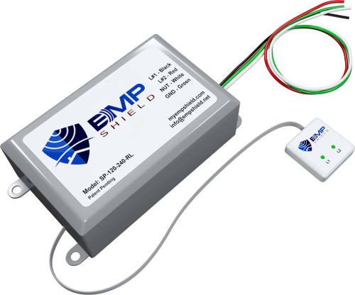 EMP Shield device with wiring harness and status indicator lights