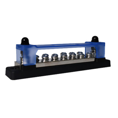 PYTES Energy 300A Bus Bar with Cover 52VDC/300VAC, shown at an angle with plastic cover over busbar connection points