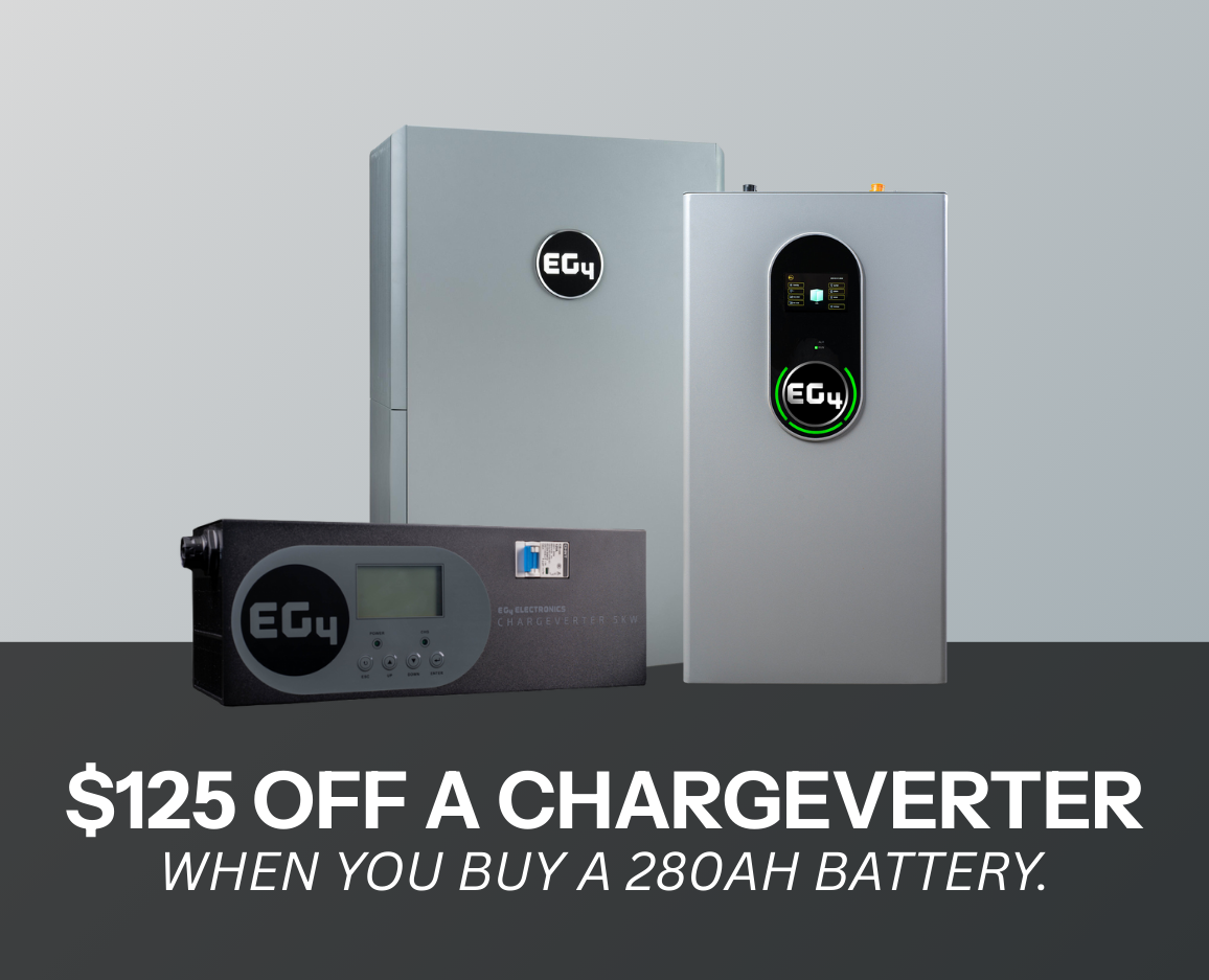 Buy a 280Ah battery, get $125 off a chargeverter. Start your order!