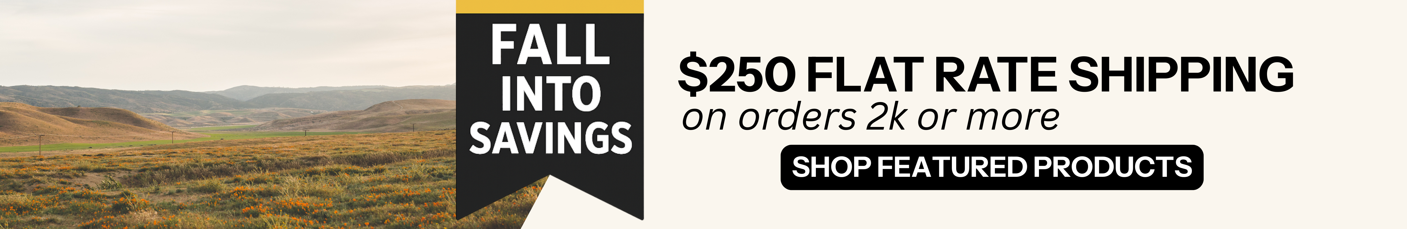 Get $250 flat rate shipping on orders of $2,000 or more showing solar products in field with fall colors