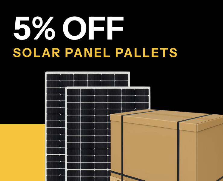 5% Off Solar Panel Pallets showing solar panels and pallet box.