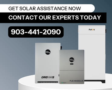 Contact Signature Solar experts at 903-441-2090 with EG4 off-grid kit and dark background.