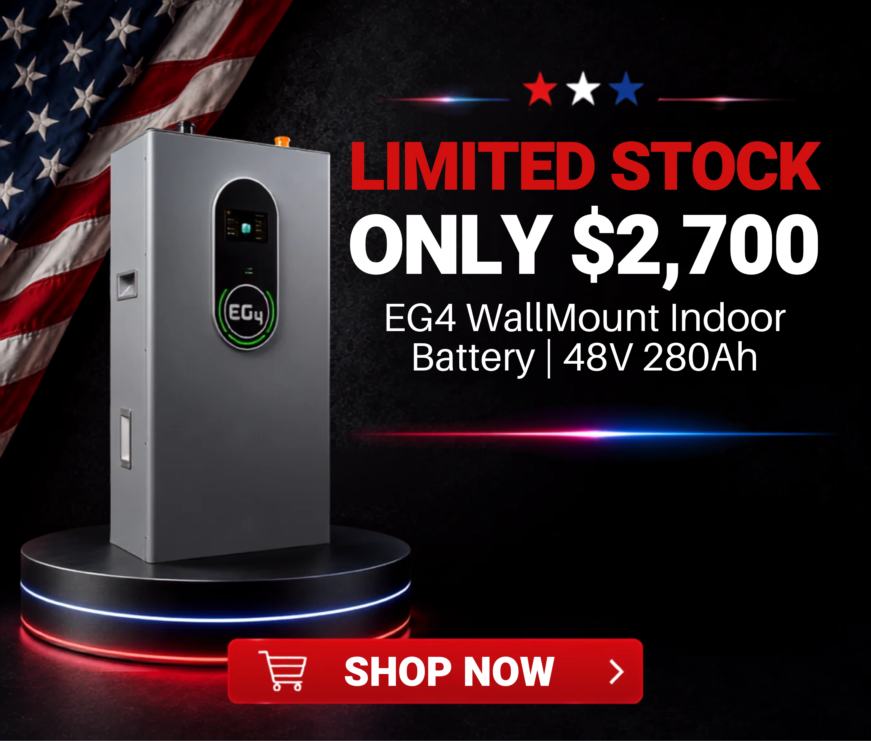 EG4 WallMount Indoor 280Ah only $2,700! Limited inventory shop now.