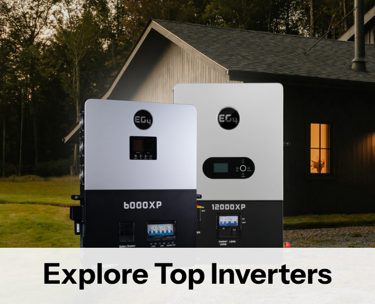 EG4 12000XP and 6000XP inverters in front of house.