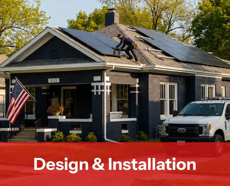 Installer putting solar panels on home with Sun Atlas Power truck. Design and install your solar system today!