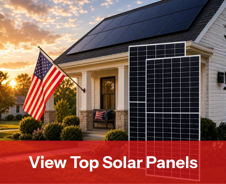 Solar panels shown in front of home. Shop top solar panels now!