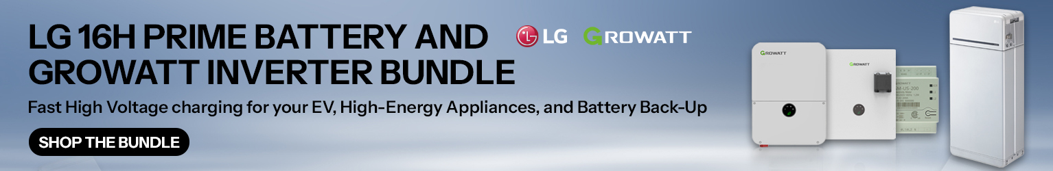 LG Battery and Growatt Inverter Bundle banner showcasing benefits and product details with Shop The Bundle CTA.