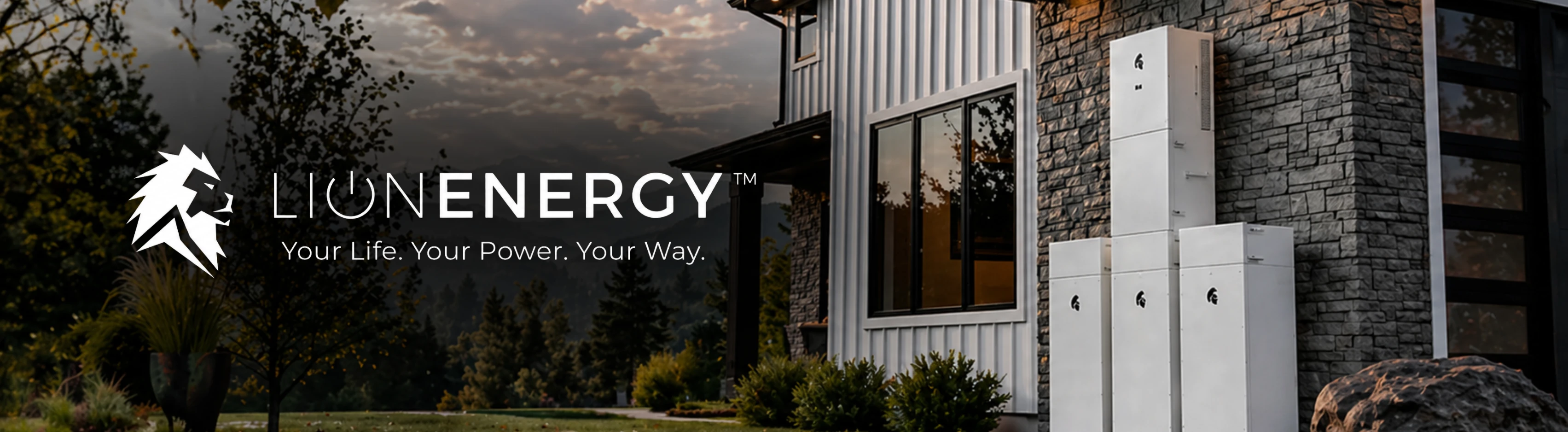 Lion Energy Sanctuary 3 ESS Bundle shown in front of modern home.