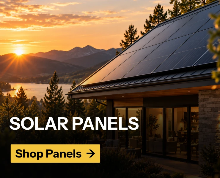 Solar panels shown in front of home. Shop top solar panels now!