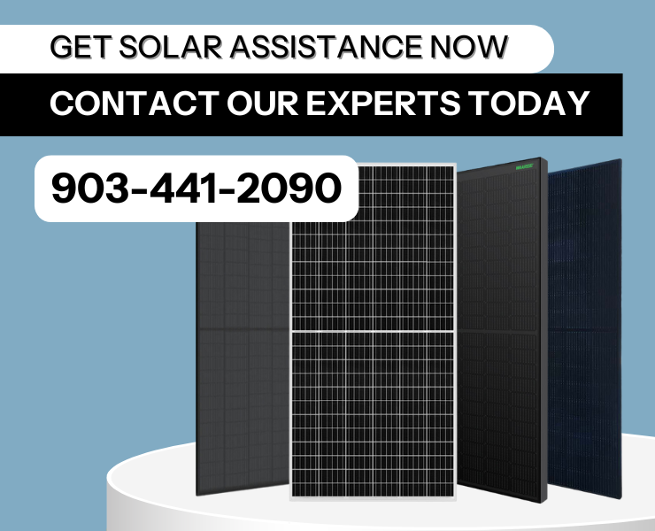 Contact Signature Solar experts at 903-441-2090 showing solar panels.