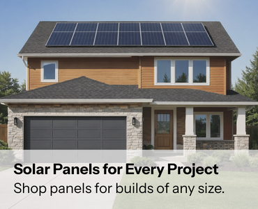 House with solar panels and sunny sky. Shop panels now!