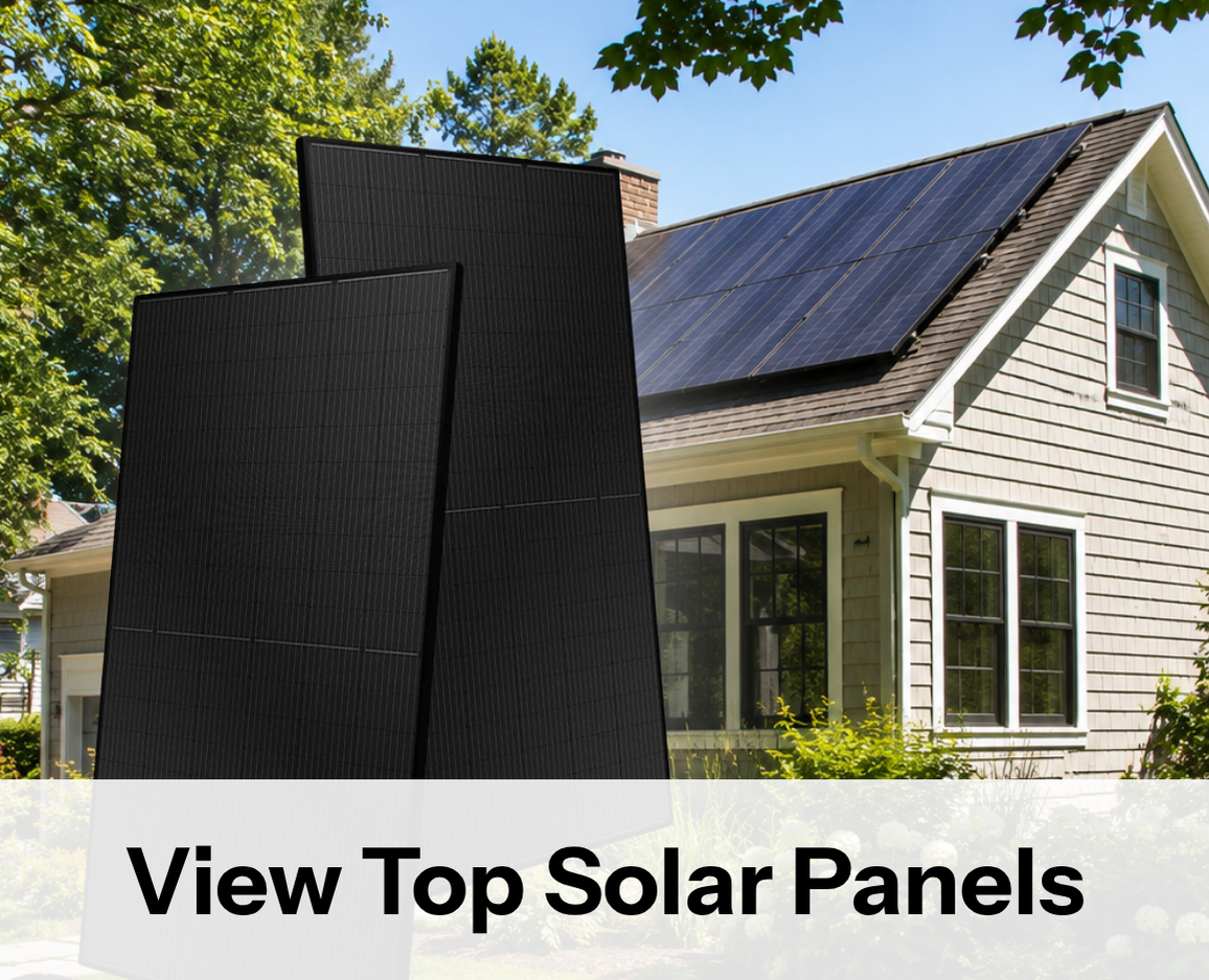 Solar panels shown in front of home. Shop top solar panels now!