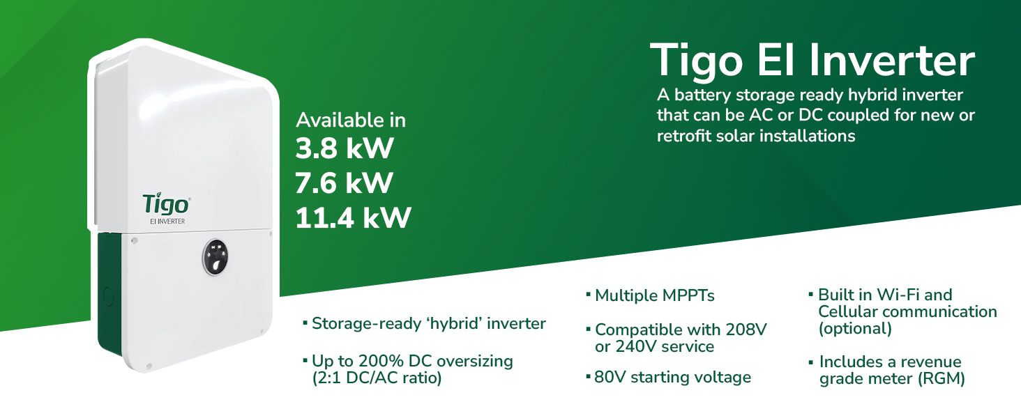 Tigo 3.8kW Energy Storage Hybrid Inverter with size options.