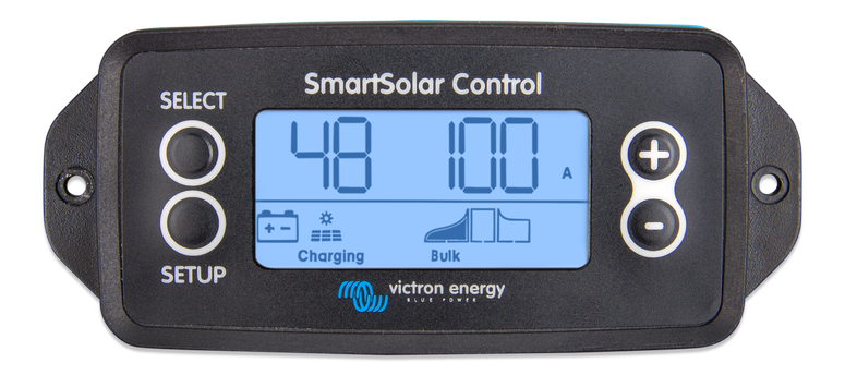Victron SmartSolar Pluggable Display showing screen and button controls front view