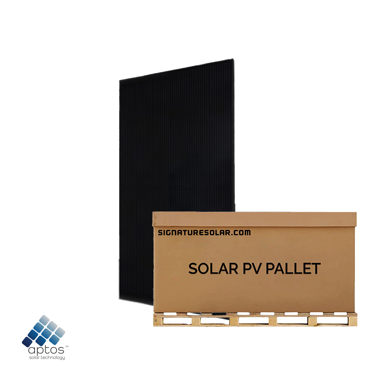 Front view of 17.05kW pallet of Aptos 550W Bifacial Solar Panels