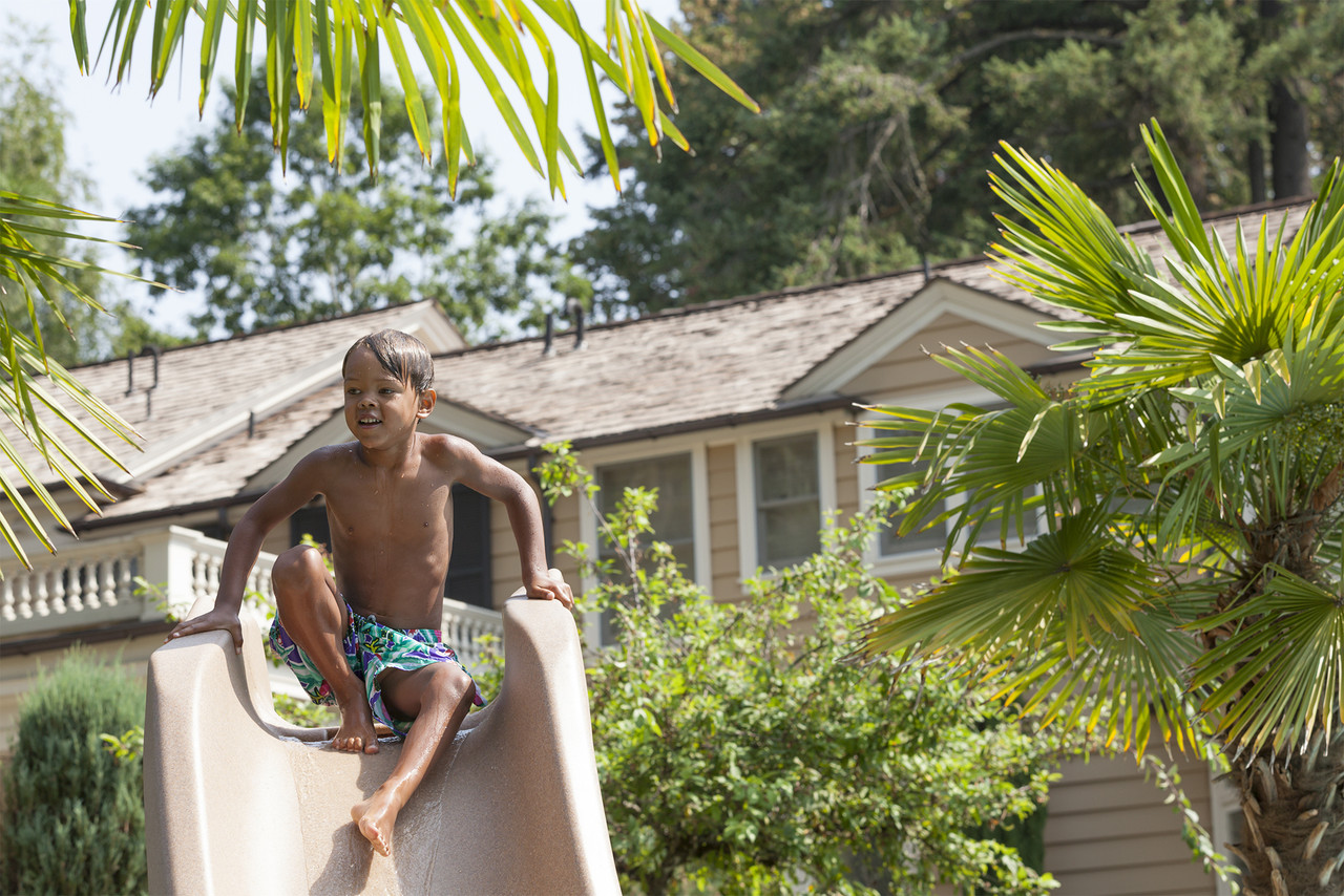 Typhoon Left Curve Pool Slide, Gray Granite