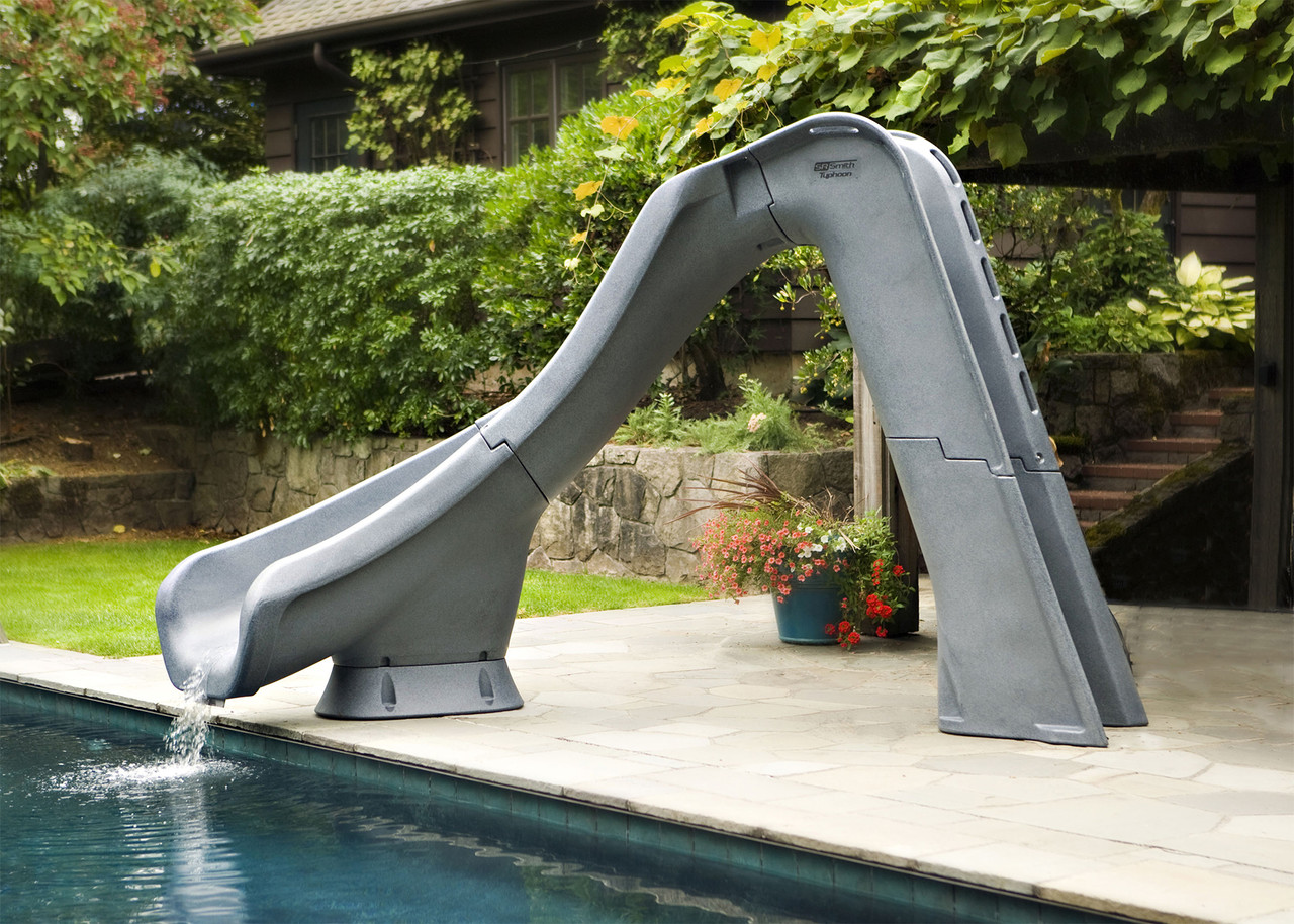 Typhoon Left Curve Pool Slide, Gray Granite