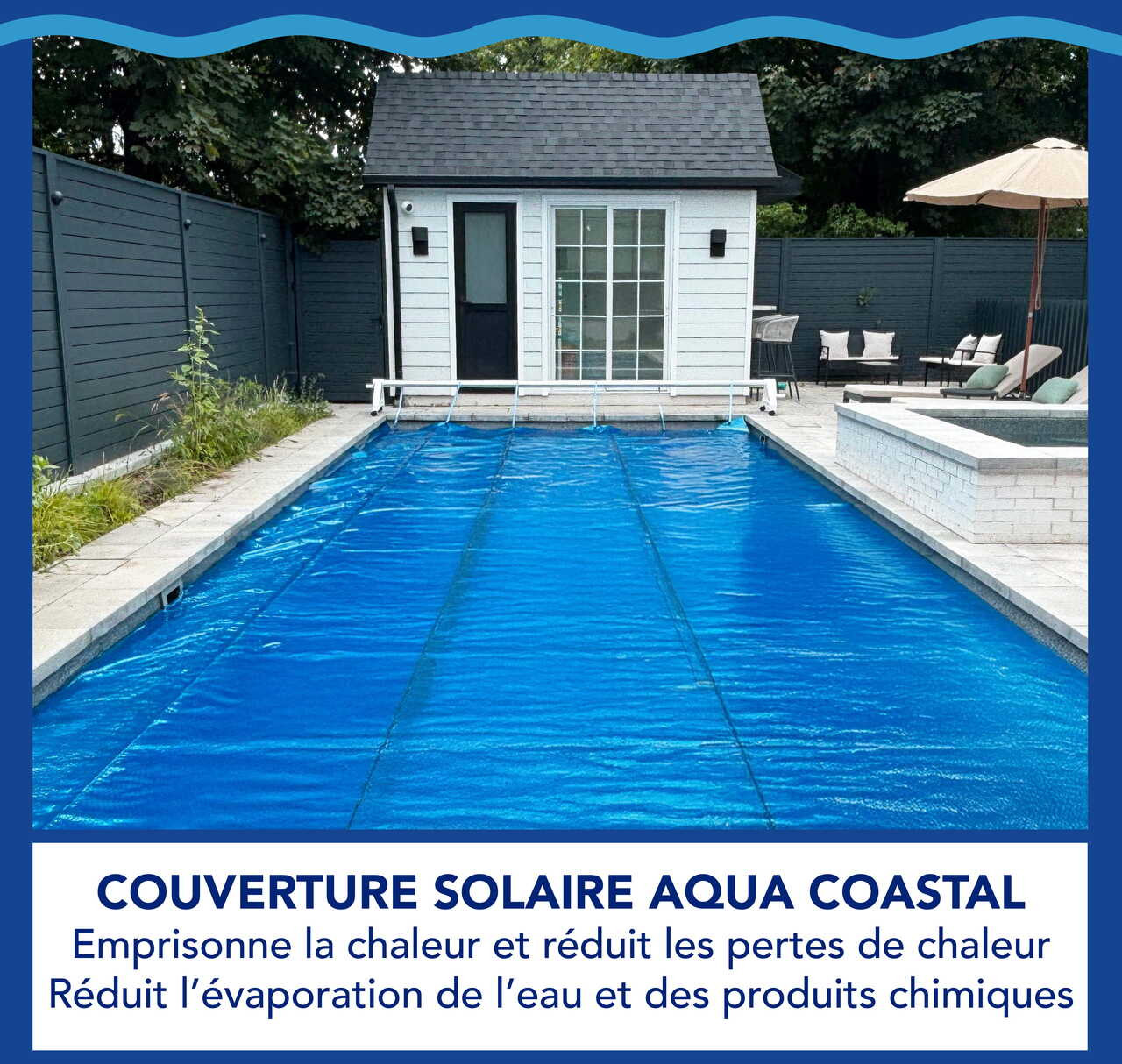 Couverture solaire ovale hors terre Deluxe bleue 15' x 24'