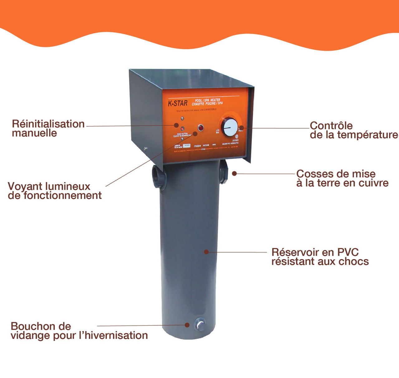 Chauffe-piscine/spa électrique K-Star Titanium 10 kW (60 000 L)