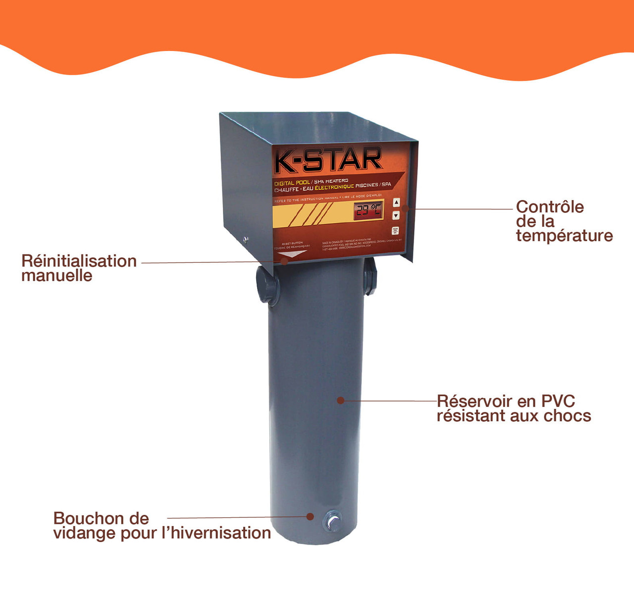 Chauffe-eau électrique pour piscine/spa K-Star numérique 5 kW (40 000 L), compatible avec l’eau salée