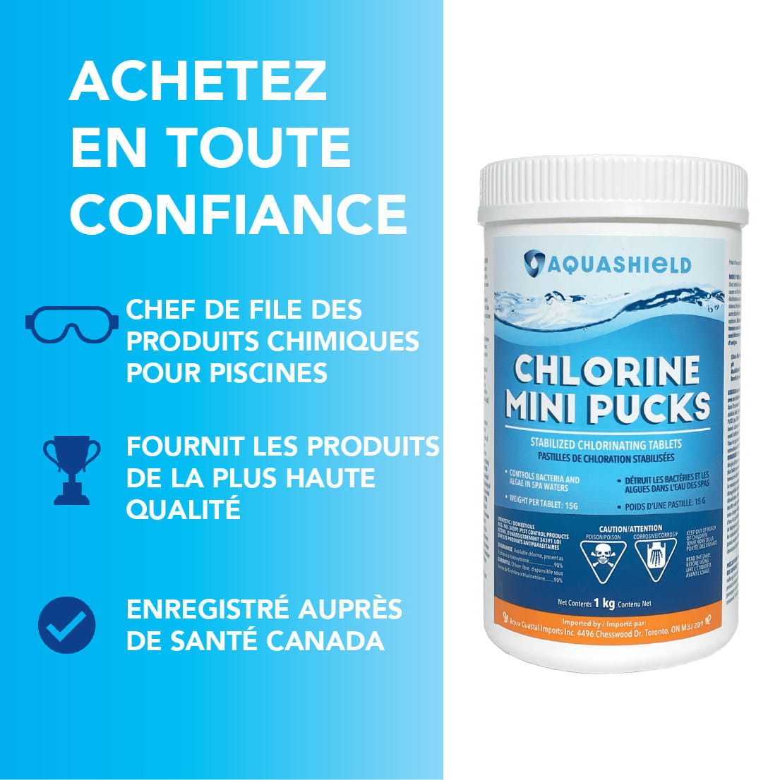 Pastilles de chlore stabilisées de 1" (mini pastilles)