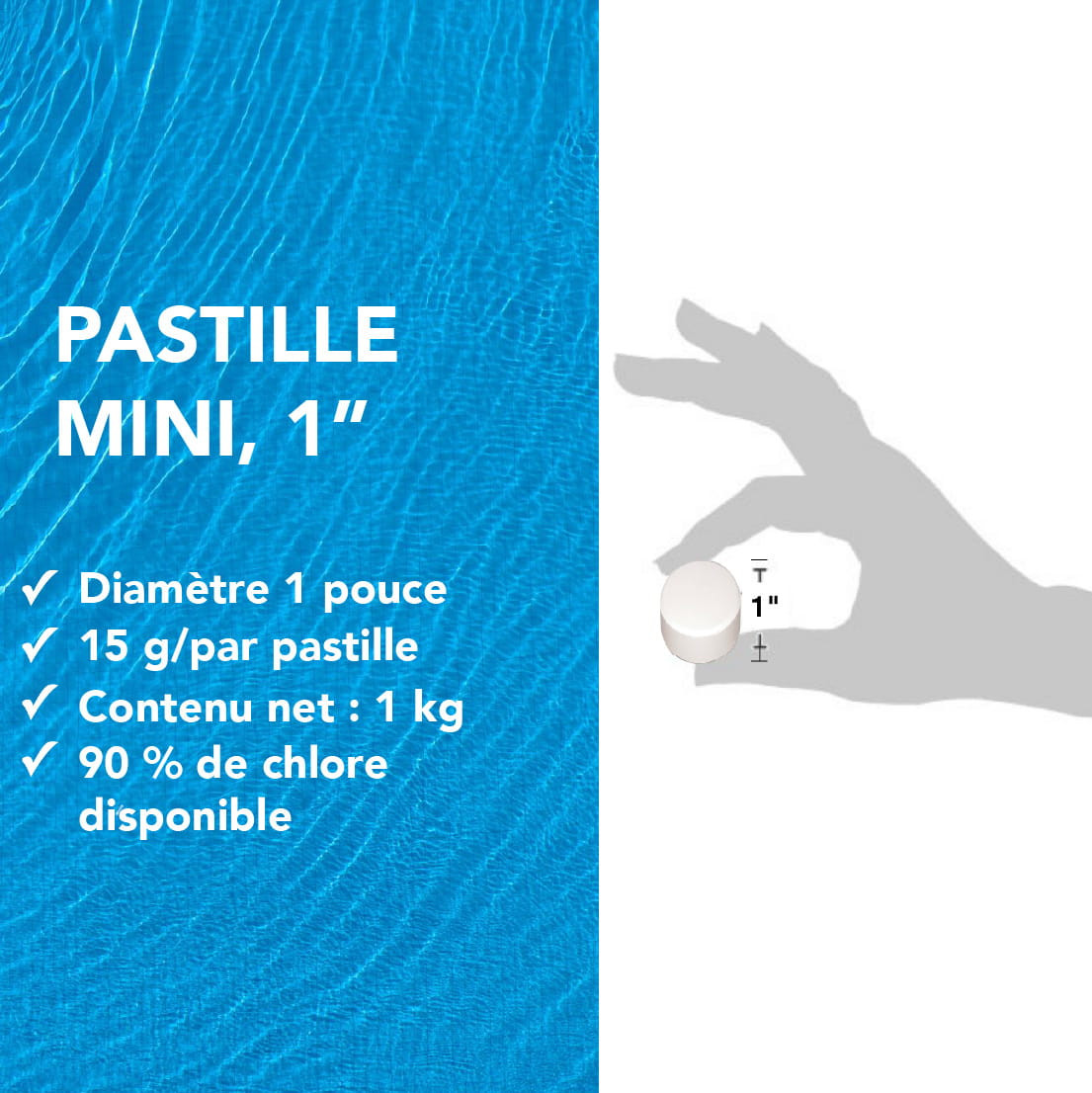 Pastilles de chlore stabilisées de 1" (mini pastilles)