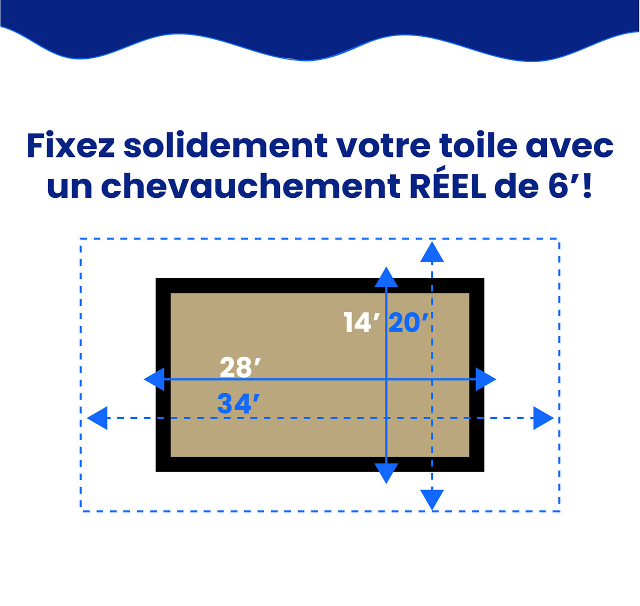 Toile d’hiver rectangulaire Premium couleur sable de 14' x 28' pour piscine creusée