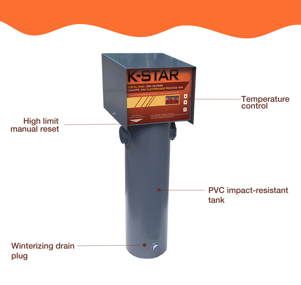 K-Star Digital Salt Water Friendly 10KW (65,000 L)Electric Pool/Spa Heater