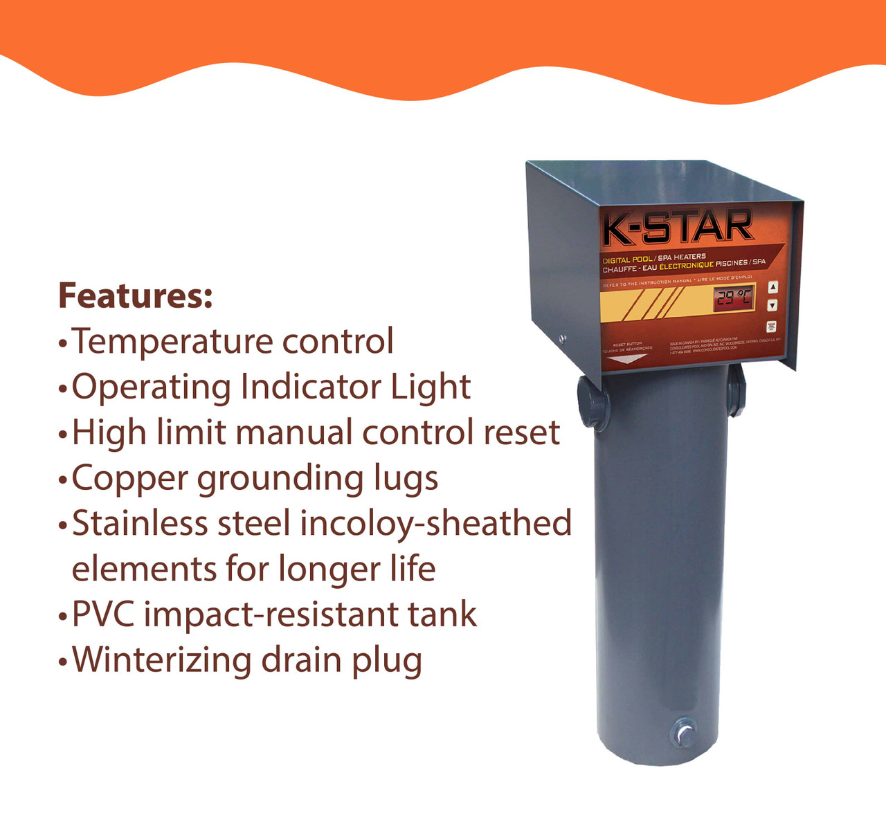 K-Star Digital Salt Water Friendly 10KW (65,000 L)Electric Pool/Spa Heater
