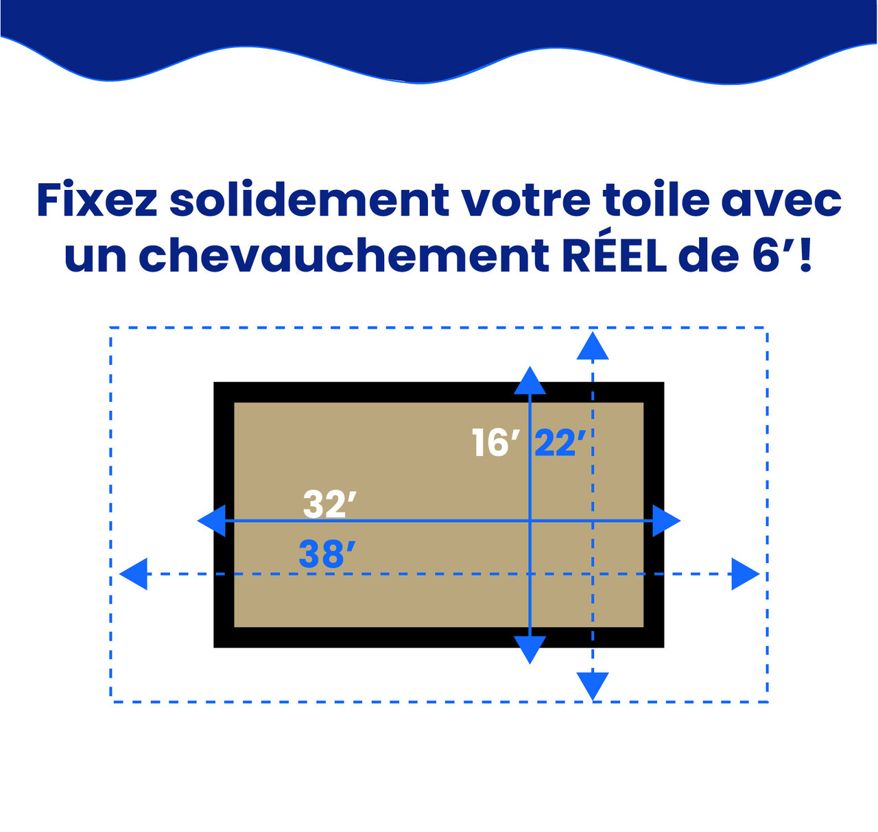 Toile d’hiver rectangulaire Premium couleur sable de 16' x 32' pour piscine creusée