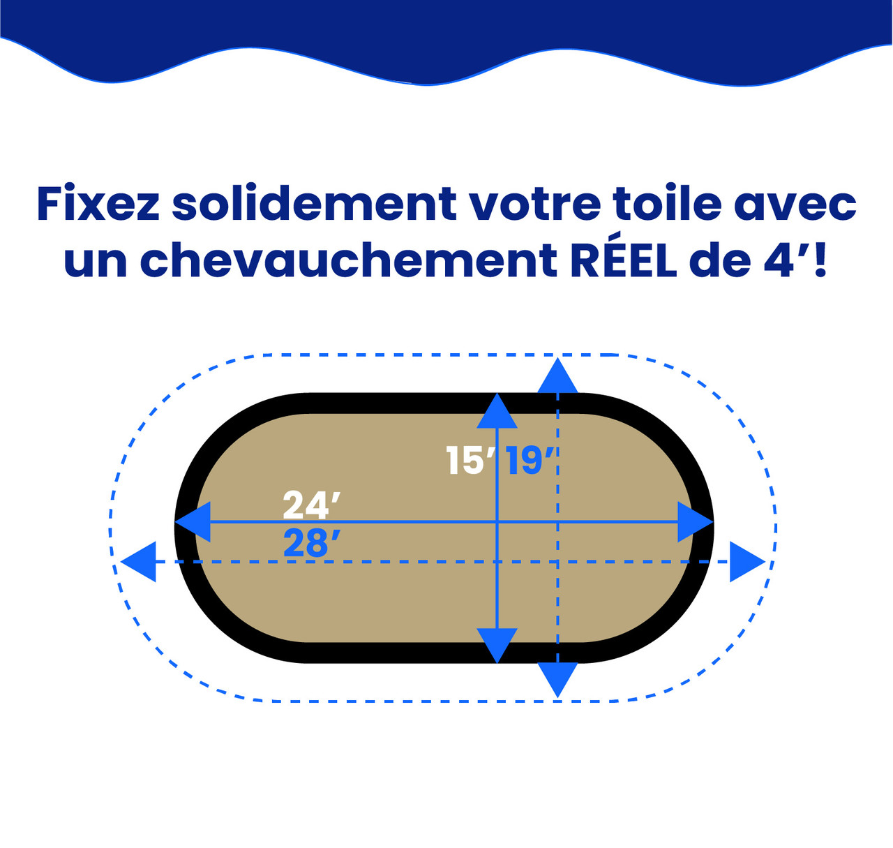 Toile d’hiver ovale Premium couleur sable de 15' x 24' pour piscine hors terre